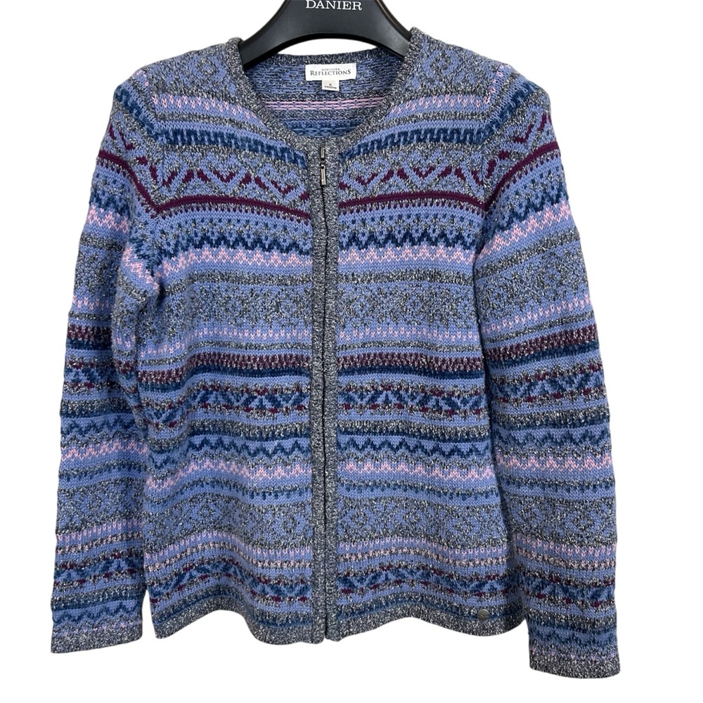 Northern Reflections women’s knit cardigan zippered colorful size SP crew neck